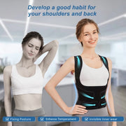 Pukitry Adjustable Back Brace Posture Corrector, Full Back Support, Breathable Mesh, Adjustable Straps, Black