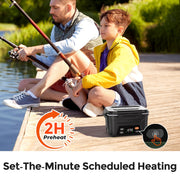 Mpow Cordless Electric Lunch Box, 5.5 Cups Self Heating with Automatic Scheduled Heating, Removable Tray Divider, Leak-Proof, Black Carbon Fiber Lid