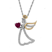 Brilliance Fine Jewelry Womens Created Ruby with Cubic Zirconia Angel Pendant Sterling Silver 14K Gold Flash Plated 18 in PF1800056