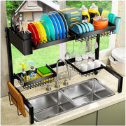 OKENTEN Over Sink Adjustable Dish Drying Rack, 2-Tier Large