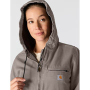 Carhartt Women's Loose-Fit Washed Duck Sherpa-Lined Jacket, Taupe Gray, Large, 104292-032