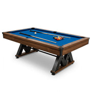 Pickports 84-Inch Pool Table with Rustic Brown Finish, W-Shaped Legs, Royal Blue Cloth, Regulation Size