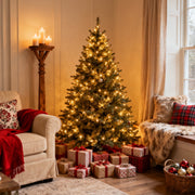 DAYBETTER 6ft Artificial Christmas Tree, 800 PVC Branch Tips, 250 Warm White LED Lights, Foldable Metal Stand, Waterproof, Green