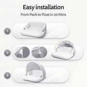 Naipo 70in Floating Canopy Island Inflatable Pool Float with Removable Sunshade, 2 Person Capacity, Built-In Cup Holders, White