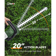 YAHHU 20 Inch Cordless Electric Hedge Trimmer, 21V Lithium Battery, Dual-Action Steel Blade, Ergonomic D-Shaped Handle