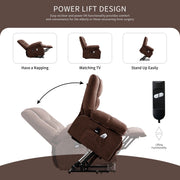 JONPONY Large Power Lift Recliner Chair for Elderly with Heated Massage, Lay Flat Assist, Side Pockets, USB Charging Port, Brown