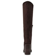 DV Dolce Vita Bardonny Women's Knee-High Block Heel Dress Boots, Dark Brown Faux Suede, Pointed Toe, Zip-Up Closure, 3.5-Inch Heel BARDONNY-248