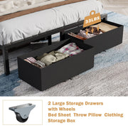 Satifur Twin Bed Frame with 2 Drawers & Storage Headboard, Platform Metal Bed with 2 USB Ports and Outlets
