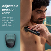 Philips Norelco Body Groomer 5000 Series Personal Groomer with Interchangeable Dual Trimmer and Shaver Heads, Adjustable 11-Length Trim, 100% Showerproof, Black, BG5490/50