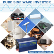 Voltworks 12 VDC 4000W Continuous 7000W Surge Pure Sine Wave Power Inverter with LCD Display and Dual USB Fast Charging, Blue, VS-4000KAR