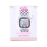 Justice JSE4265WM Unisex Child Smiley Face Checkered Watch, Fashionable Printed PU Strap, Secure Buckle, Versatile Style