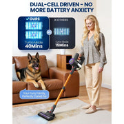 Zynet Cordless Stick Vacuum Cleaner, 40KPA Suction, 40-Min Runtime, LED Display, Lightweight Self-Standing, Multi-Functional for Pet Hair and Hard Floors, S8