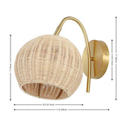 Safavieh Nahum LED Natural Rattan Wall Sconce Set of 2, Natural Brass, 11.5 in, SCN4105A-SET2