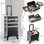 Joligrace W84G 3-in-1 Rolling Makeup Train Case, Lockable, Holographic Black Diamond