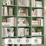 Homfa 5-Tier Triple Wide Bookcase with 15 Cubes, 4 Doors, 2 Cabinets, Green, 59.1in x 9.3in x 82.3in, 1077476