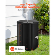KFFKFF Collapsible Rain Barrel, 53 Gallon, Durable 1000D PVC Portable Water Storage Tank with Spigot and Overflow, Black, RB-0200