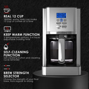AIRMSEN CM1705BATE 12 Cups Programmable Drip Coffee Maker, Stainless Steel