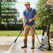Rebelduck PW01GG 4000 PSI Electric Pressure Washer, 2.6 GPM, 4-in-1 Adjustable Nozzle 0-120, Foam Cannon, 23 ft Hose, 35 ft Power Cord, Portable with Wheels