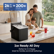 Simzlife Portable Countertop Ice Maker, 26 lb Daily Output, 9 Bullet Ice Cubes in 6 Minutes, Small and Large Ice Sizes, Self-Cleaning, 1.1L Water Tank, Black, IM021-B1BL