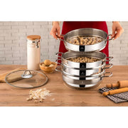 SOFRAM Stainless Steel 3-Tiered Dumpling Steamer Pot, Silver