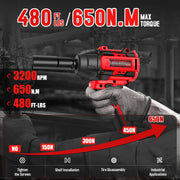 UNTIMATY Brushless Cordless Impact Wrench, 1/2 Inch, 650Nm Torque, 3200 RPM, 4.0Ah Battery, Includes 9 Sockets, 8 Drill Bits, 6 Screwdriver Bits, Ym65543