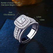 Newshe Jewellery BR0763_FM_8 Moissanite Wedding Ring Set, 1.9ct Princess Cut, 925 Sterling Silver, White, Size 8