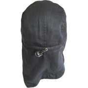 Aesthetinc Five Panel Neck and Ear Cover Cotton Hat, Black, Adjustable Drawstring - 100% Cotton