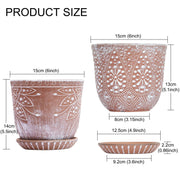 Gepege Ceramic Planter Set, Bohemian Style 6 Inch Round Pots with Drainage Hole and Saucer, Indoor Outdoor Succulent Orchid Flower Pot, Set of 2