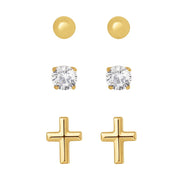 Brilliance Fine Jewelry Womens Sterling Silver 18kt Gold-Plated Ball and Cross Earrings with Cubic Zirconia U201CJS2112.WC