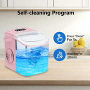 Kcpolre Portable Countertop Ice Maker, 26 lb Daily Output, Bullet Ice Cubes, Dual Size, Self-Cleaning, Quiet Operation, Pink, ZBJ-02