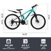 Artudatech ARTUDATECH-26-MTB-GREEN Full Suspension Mens Mountain Bike, Shimano 21 Speed, 26 Inch Wheel, Green