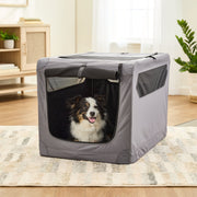 Vibrant Life Dog Crate, Foldable, Soft Sided, Breathable Mesh, 3 Zippered Doors, Gray, 36
