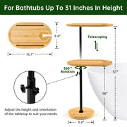 NiHome Bamboo Swivel TV Tray Table, Adjustable Height 18-31 in, Stable Non-Tipping Base, 360 Rotating Partitioned Desktop, Waterproof Yellow