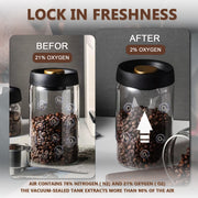 Beslands Vacuum Coffee Canister, 1200ml Airtight Glass Storage Container for Coffee Beans, Spices, Nuts, Black, 0516