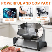 Behome Electric Meat Slicer, 200W Motor, 7.5-Inch Stainless Steel Blade, Adjustable Thickness up to 15mm, Silver, CP-C853