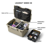 YETI LoadOut 30 GoBox Gear Case, Waterproof, Tan, Defender Material, Pack-and-Stack Design, 20.4x14.8x11.3 in, 12.1 lb, 26010000538