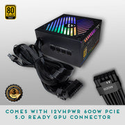 Apevia ATX-PM850W PCIe 5.0 Premier 850W 80+ Gold Certified Semi-Modular Gaming Power Supply with Active PFC and 366 RGB Light Modes