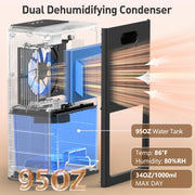 BEDRED Dehumidifier, 95Oz Capacity, Thermoelectric Cooling, Automatic Shutoff, Sleep Mode, 7-Color Ambient Light, Black, CT11
