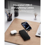 Belkin BPY002fqSL-RF BoostCharge Plus 10,000 mAh Portable Charger with Integrated Lightning and USB-C Cables, Dual Device Charging, 23W Output, Black