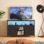 EDX 6-Drawer Fabric Dresser with Power Outlets and LED Light, TV stand for Bedroom, Living Room, Hallway, Black