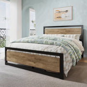 Allewie Brown Full Size Heavy Duty Platform Bed Frame w/Modern Wooden Headboard & Square Frame