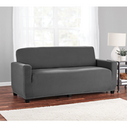 Mainstays 4860002WWCHR Herringbone Stretch-to-Fit Loveseat Slipcover Fits 2 People 1-Piece Charcoal Black