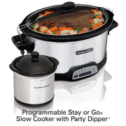 Hamilton Beach 33477 Stay or Go Programmable Slow Cooker with Party Dipper Silver