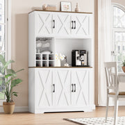 Homfa 70.9in Tall Kitchen Pantry Cabinet with Microwave Countertop, Farmhouse Buffet Hutch, 6 Doors, White