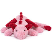 Jellycat Sky Dragon Plush Toy, Soft Lying Snow Dragon Stuffed Animal, Cute Fantasy Plush Figure, Pink and Red Plush Toy