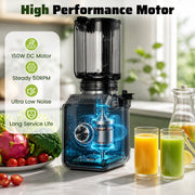 Bluebow Cold Press Masticating Juicer with 5.3-Inch Large Feed Chute, High Juice Yield, Quiet 150W Motor, Easy to Clean, Black, JS2311-13