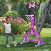 Delta Children Minnie Mouse 4-in-1 Sports Center Adjustable Basketball Hoop Soccer Hockey Net Golf Game Pink SP86612MN-1057