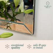 Hamilton Hills Large Silver Rectangle Beveled Wall Mirror, 24x36 Inch, Polished Wood Frame, HH1037