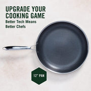 HexClad 12-Inch Hybrid Stainless Steel Nonstick Frying Pan, Stay-Cool Handle, Oven Safe, Induction Compatible HEX12PAN