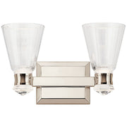 Kichler Kayva 2-Light LED Vanity Wall Sconce, Polished Nickel, Clear Faceted Glass, Dimmable, 15 in Wide, 45711PNLED